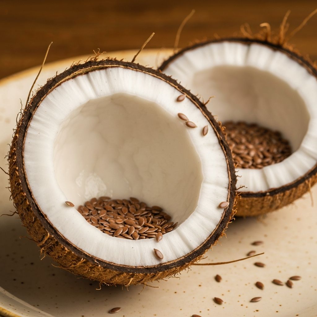Fresh coconut and flax seeds
